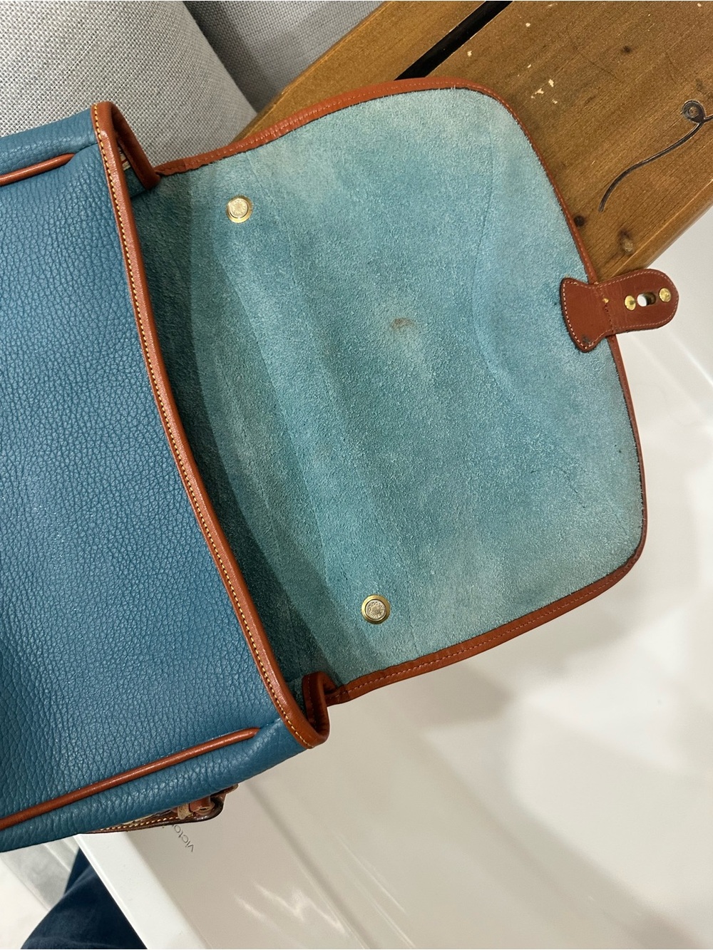 Dooney & Bourke Blue and Brown Vintage Leather Satchel - Picture 4 of 7